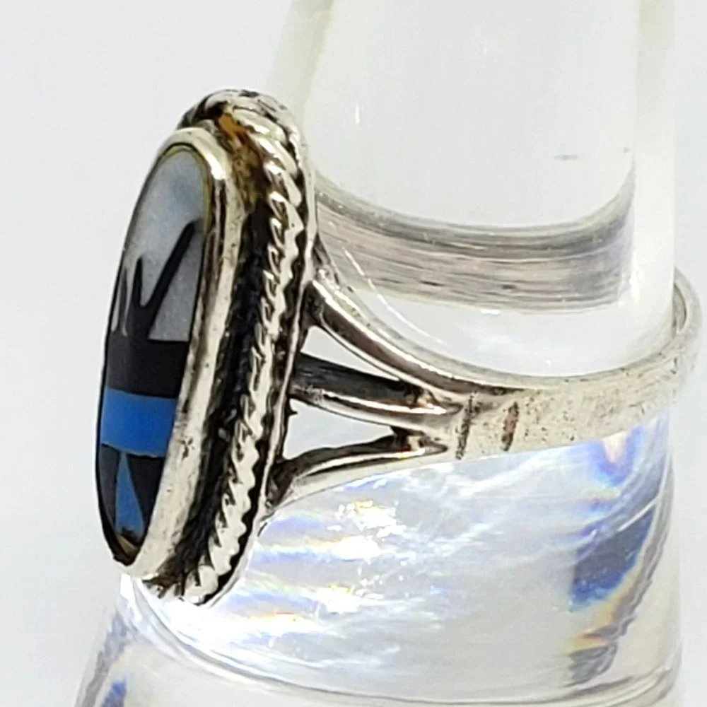 Vintage Southwest Style Abalone Shell Oval Setting in Sterling Silver Ring